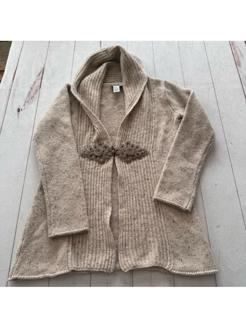 Soft Surroundings Sweater Cardigan Wool Cashmere blend Women’s S Oatmeal Shawl